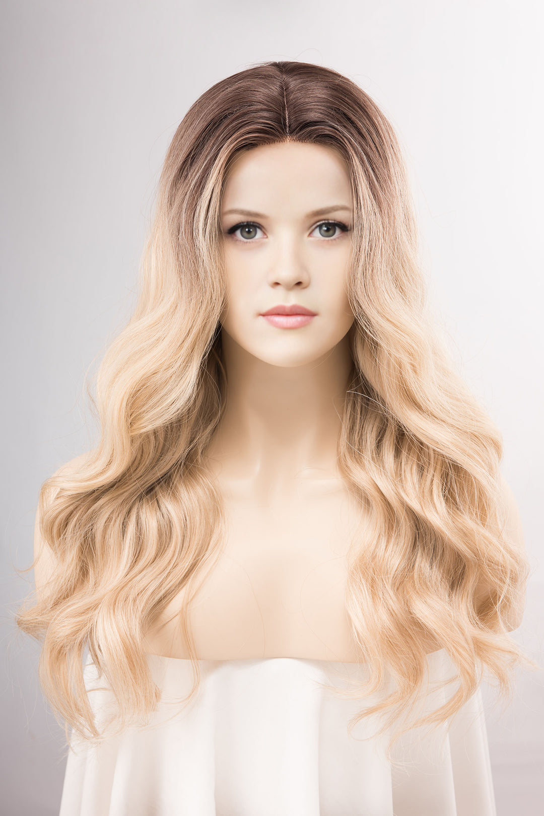 Dark Roots Creamy Blonde Natural Ombre Wavy Lace Front Wig Virginia Elle Look