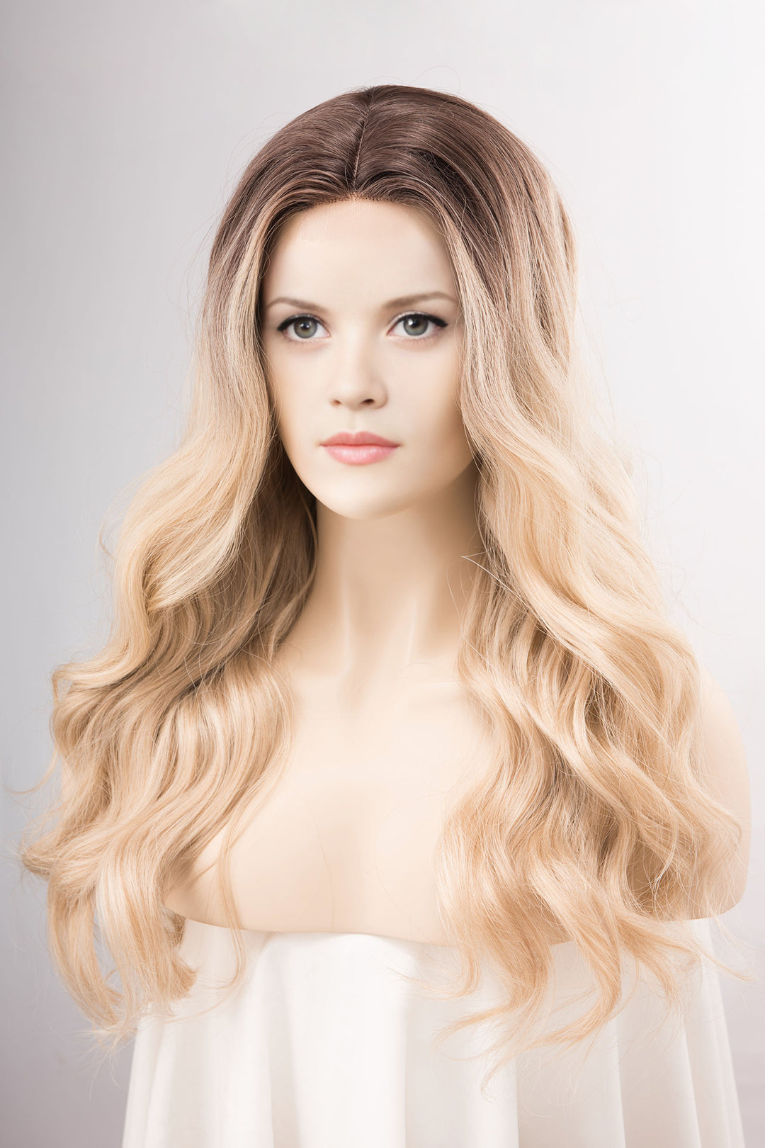 Dark Roots Creamy Blonde Natural Ombre Wavy Lace Front Wig Virginia