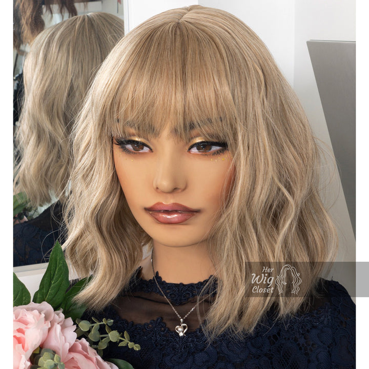 Ashy Blonde Wavy Wig with Bangs Alicia