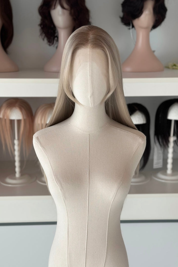 Ash Brown Root Ash Creamy Blonde Straight Lace Front Wig Yuki