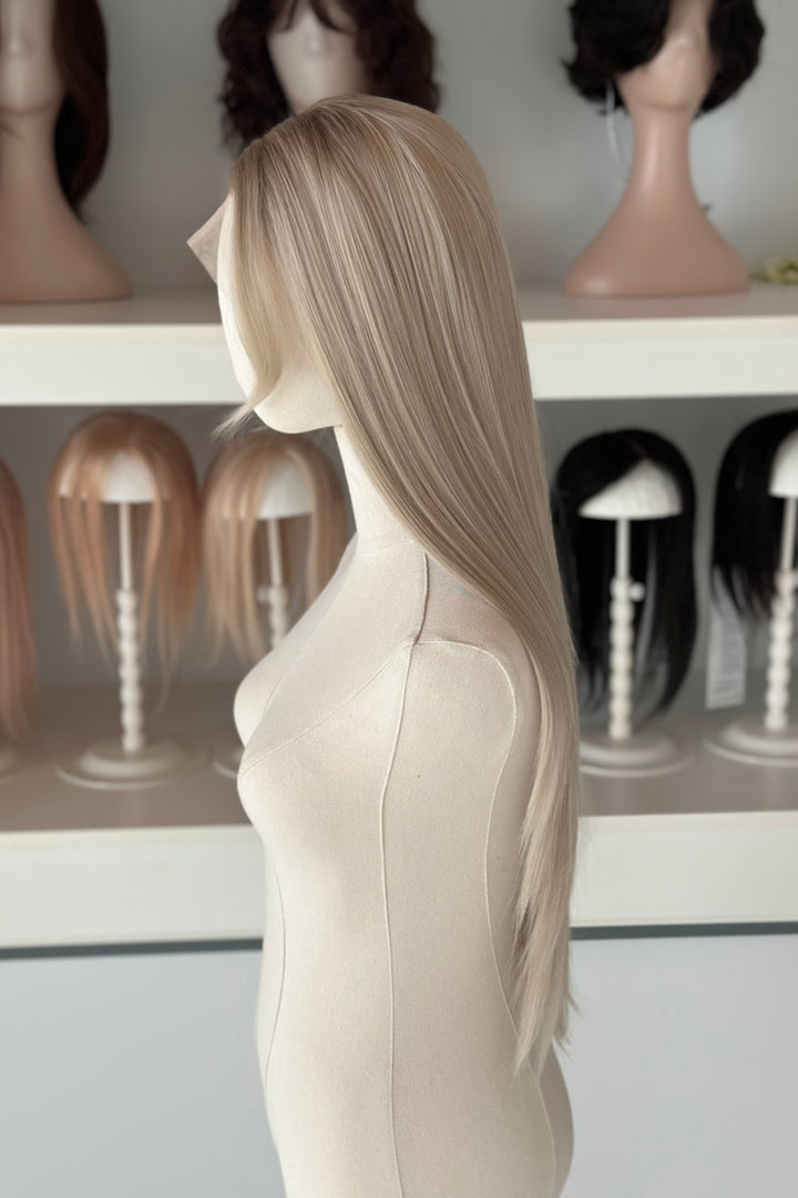 Ash Brown Root Ash Creamy Blonde Straight Lace Front Wig Yuki