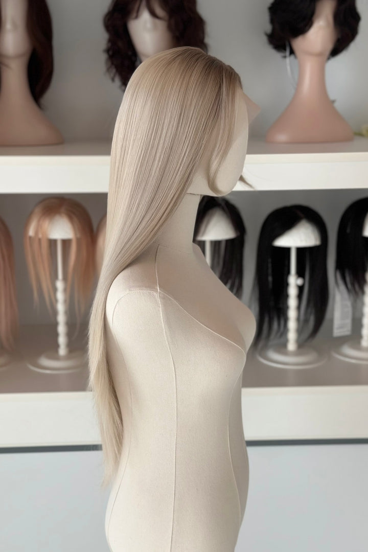 Ash Brown Root Ash Creamy Blonde Straight Lace Front Wig Yuki