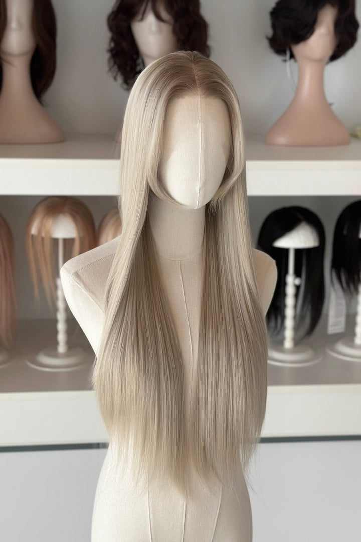 Ash Brown Root Ash Creamy Blonde Straight Lace Front Wig Yuki