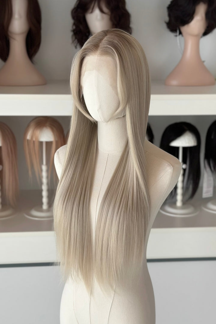 Ash Brown Root Ash Creamy Blonde Straight Lace Front Wig Yuki