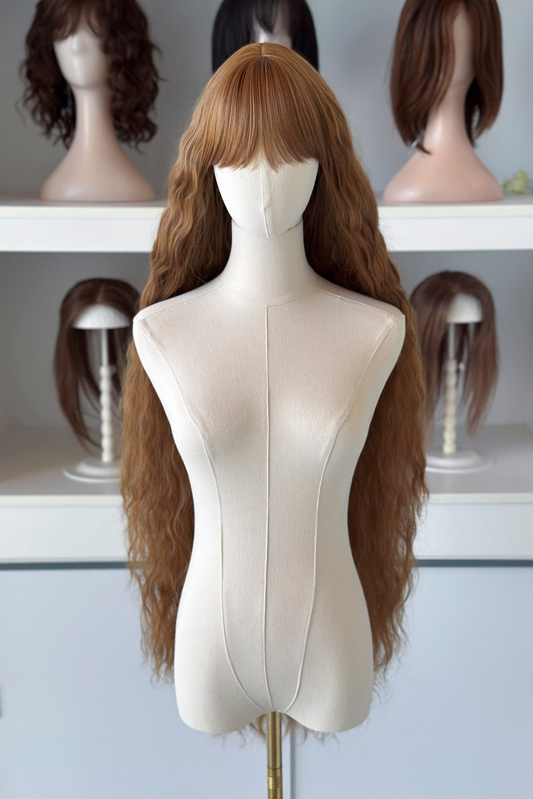 Copper Brown Blonde Extra Long Wavy Wig with Bangs Sophie