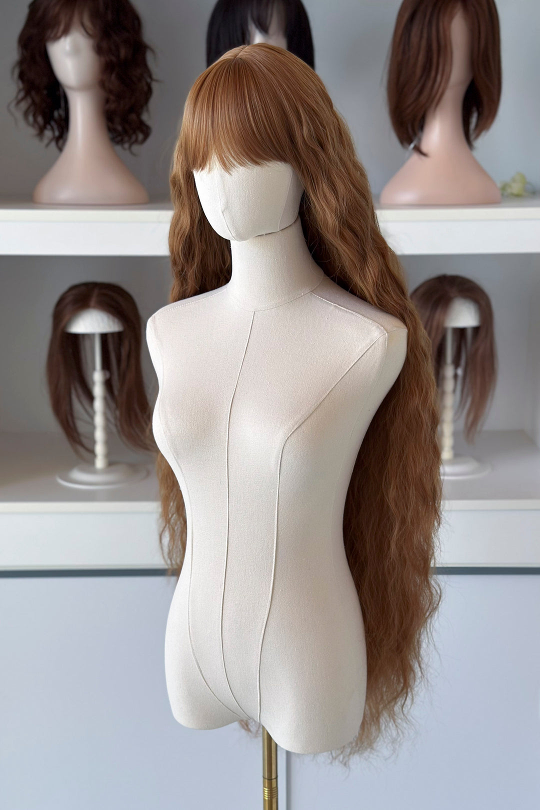 Copper Brown Blonde Extra Long Wavy Wig with Bangs Sophie