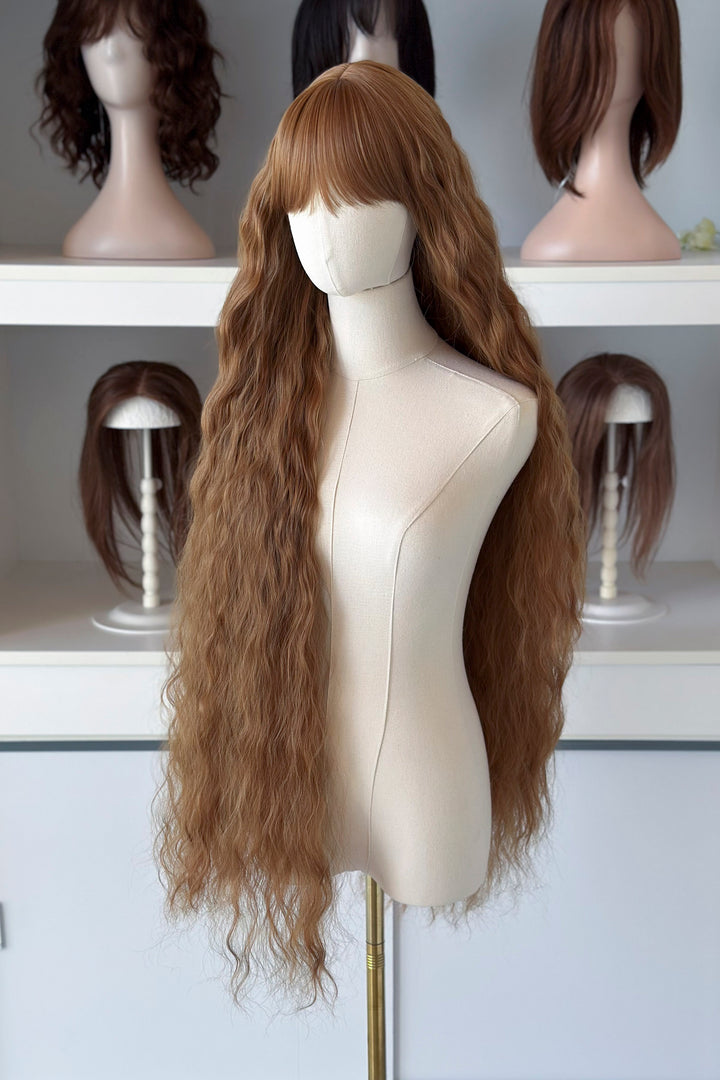Copper Brown Blonde Extra Long Wavy Wig with Bangs Sophie