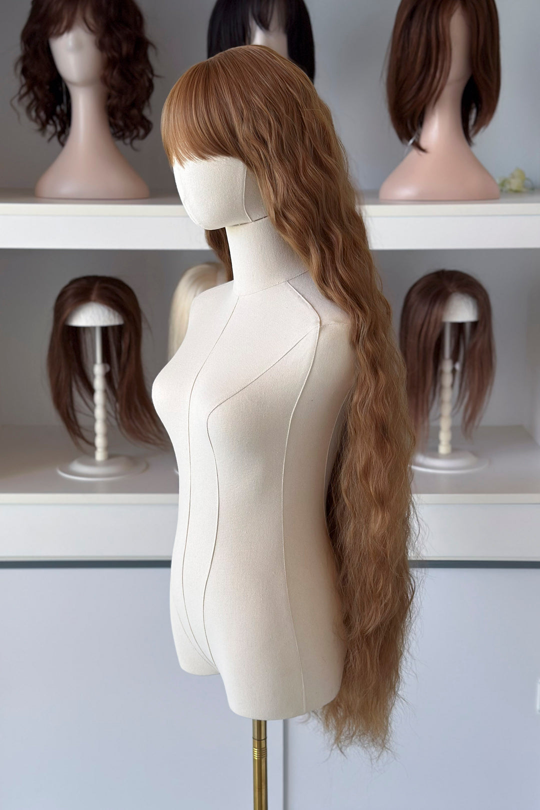 Copper Brown Blonde Extra Long Wavy Wig with Bangs Sophie