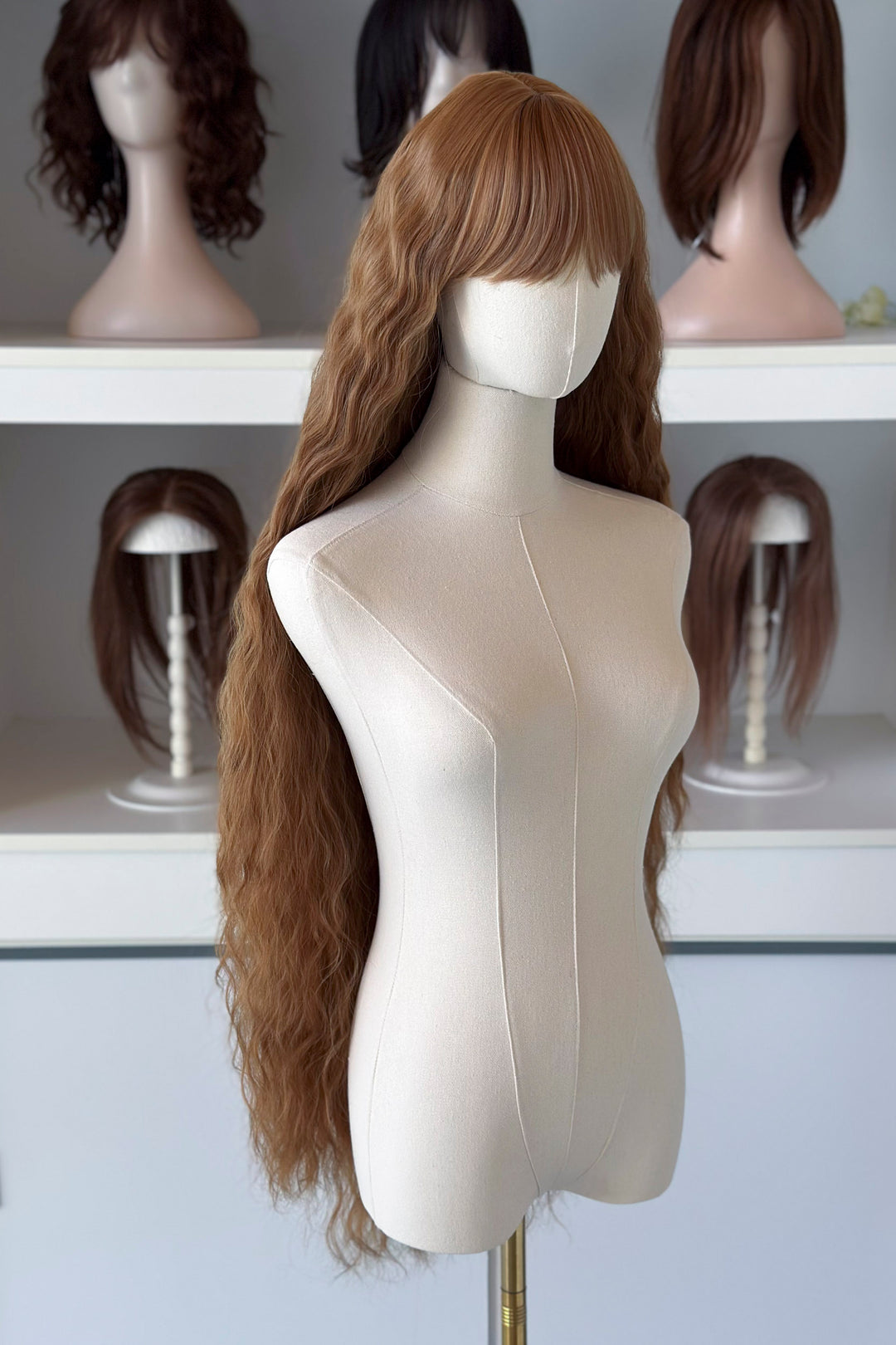Copper Brown Blonde Extra Long Wavy Wig with Bangs Sophie