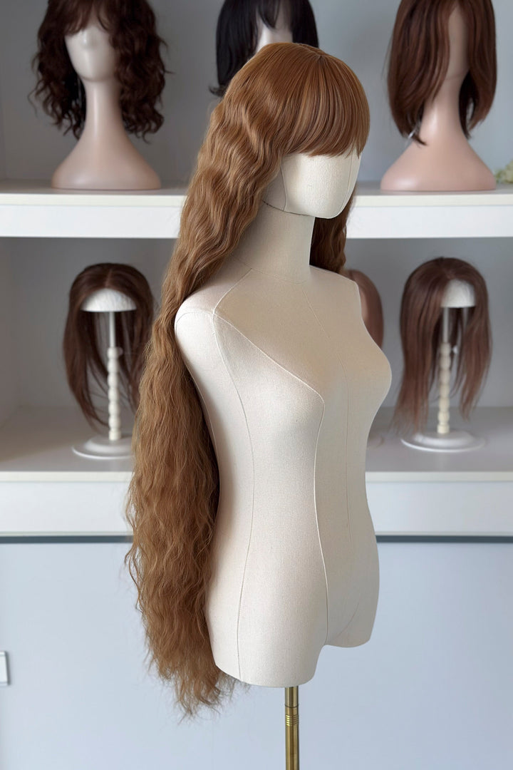 Copper Brown Blonde Extra Long Wavy Wig with Bangs Sophie