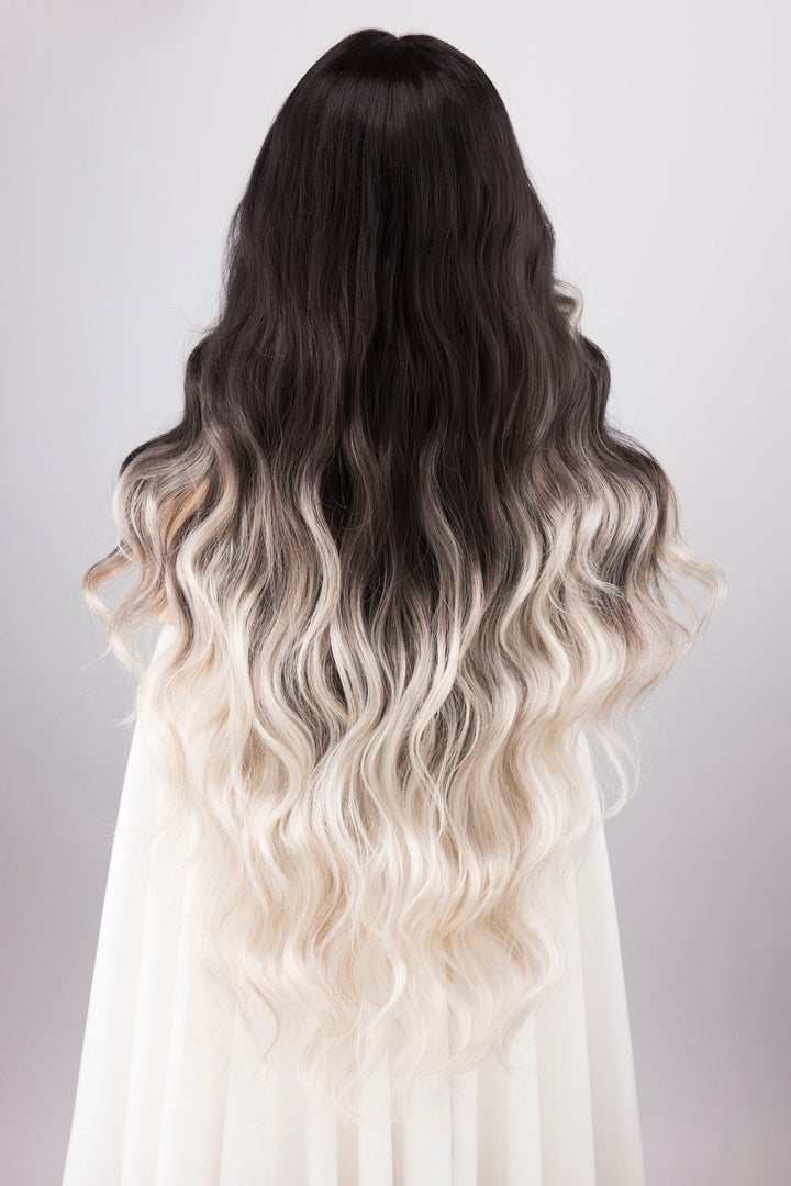 Dark Roots Silver Ombre Wavy Large Lace Front Wig Fourth Wing Cosplay Sorrengail