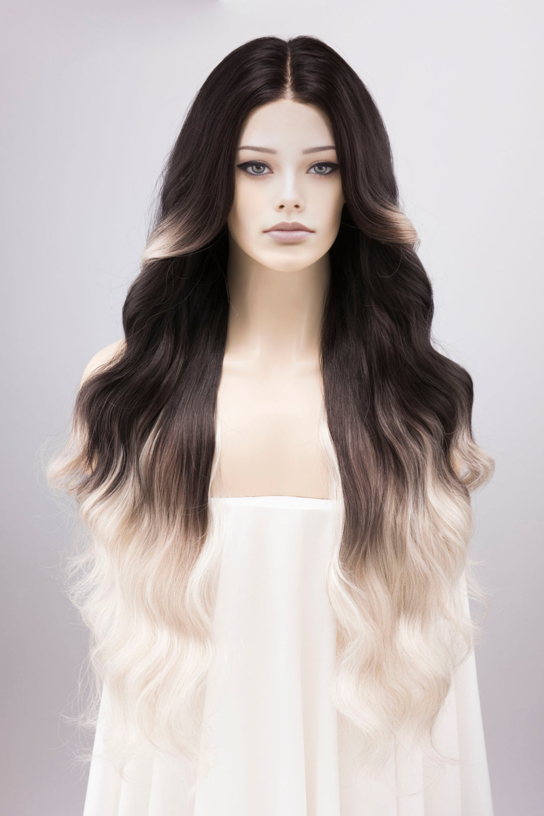 Dark Roots Silver Ombre Wavy Large Lace Front Wig Fourth Wing Cosplay Sorrengail