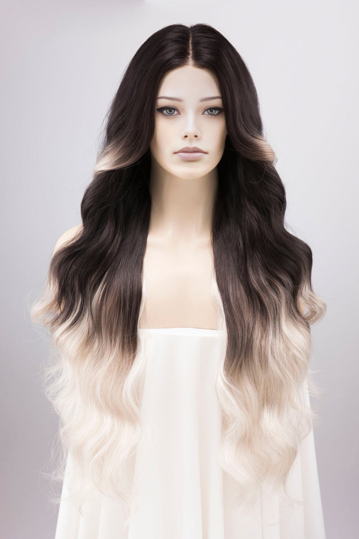 Dark Roots Silver Ombre Wavy Large Lace Front Wig Fourth Wing Cosplay Sorrengail