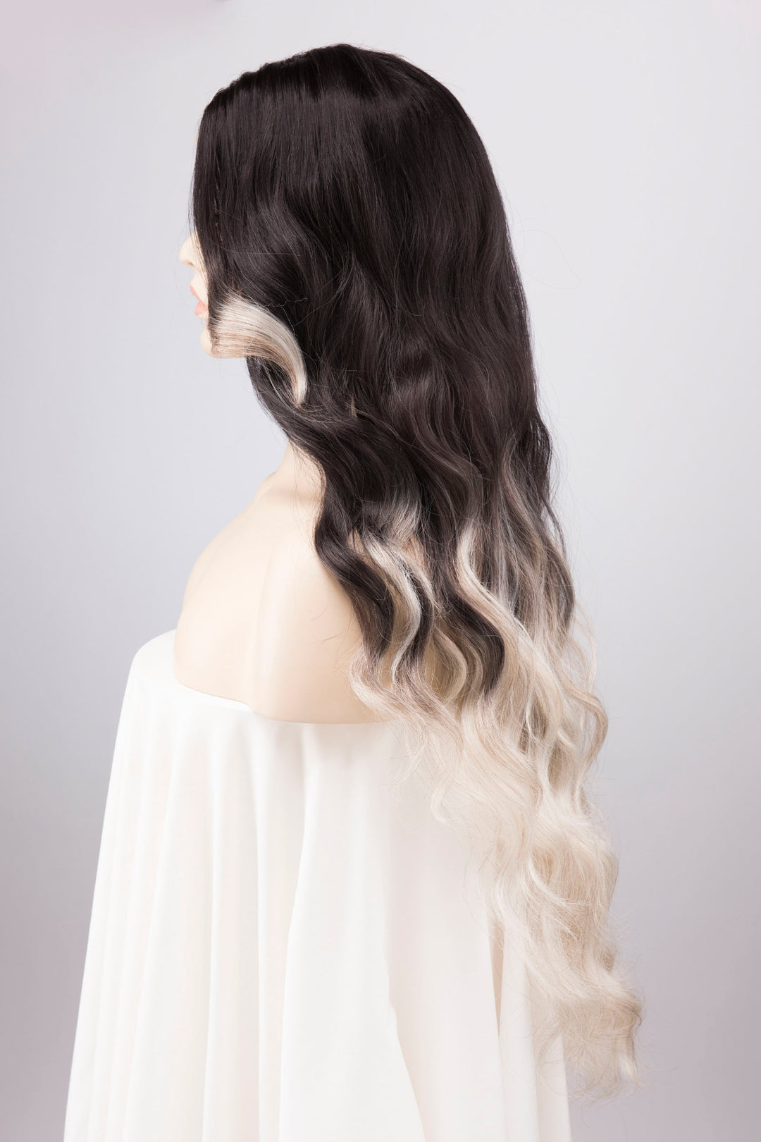 Dark Roots Silver Ombre Wavy Large Lace Front Wig Fourth Wing Cosplay Sorrengail
