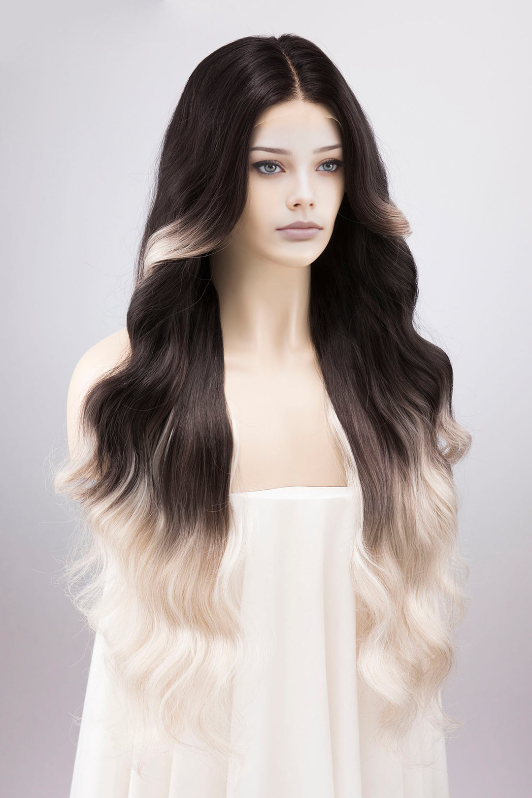 Dark Roots Silver Ombre Wavy Large Lace Front Wig Fourth Wing Cosplay Sorrengail