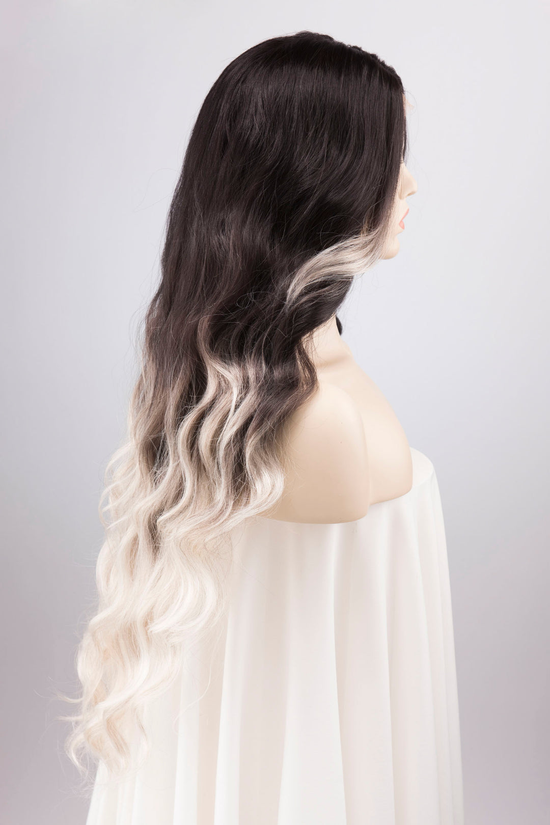 Dark Roots Silver Ombre Wavy Large Lace Front Wig Fourth Wing Cosplay Sorrengail