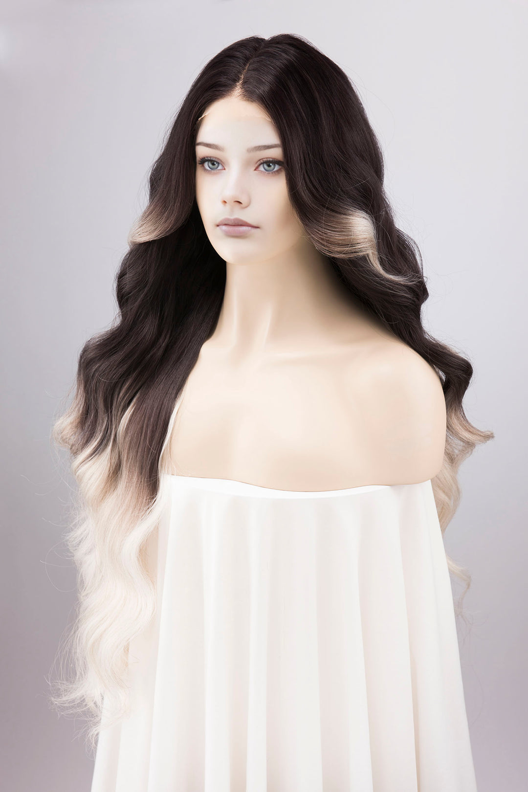 Dark Roots Silver Ombre Wavy Large Lace Front Wig Fourth Wing Cosplay Sorrengail