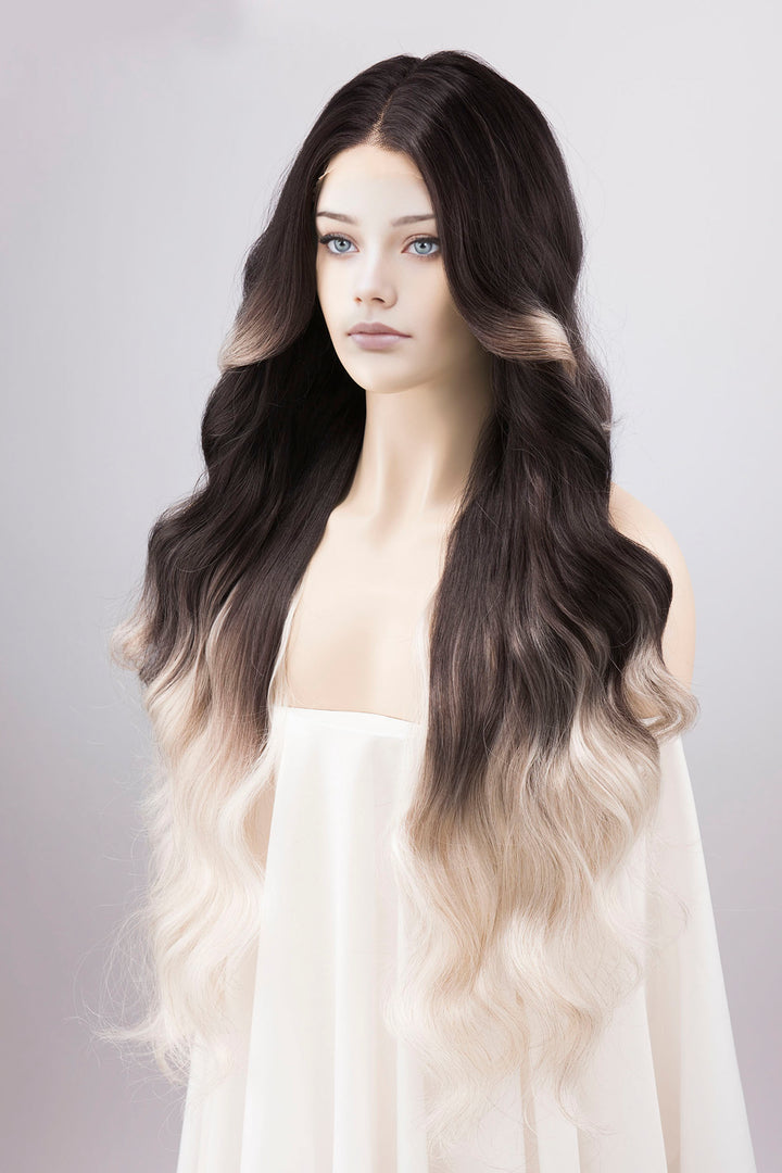 Dark Roots Silver Ombre Wavy Large Lace Front Wig Fourth Wing Cosplay Sorrengail