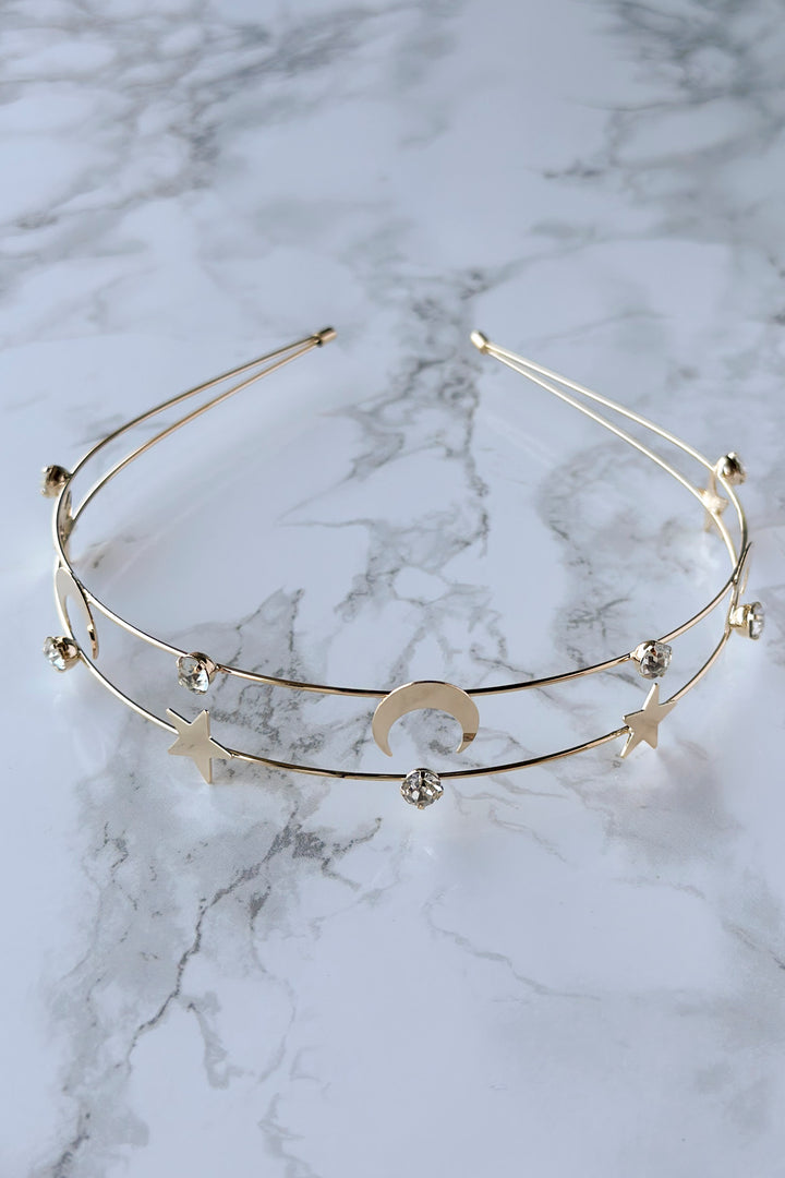 Celestial Star and Moon Headband with Rhinestones