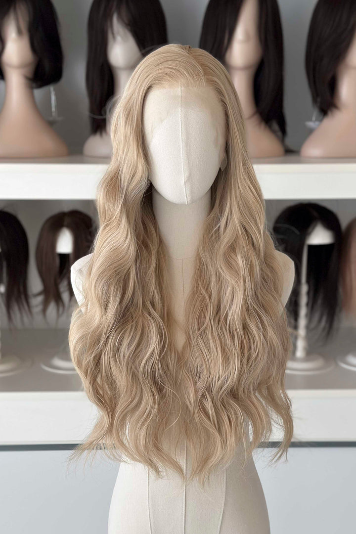 Champagne Sandy Blonde Wavy Lace Front Synthetic Wig Goldie