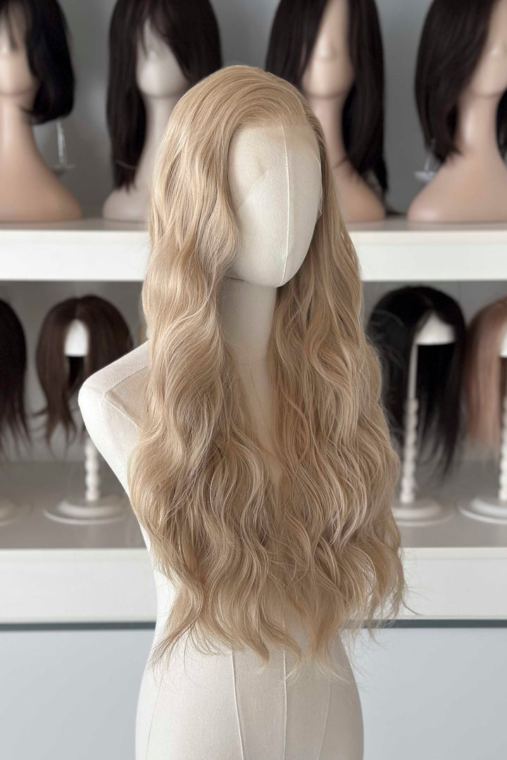 Champagne Sandy Blonde Wavy Lace Front Synthetic Wig Goldie