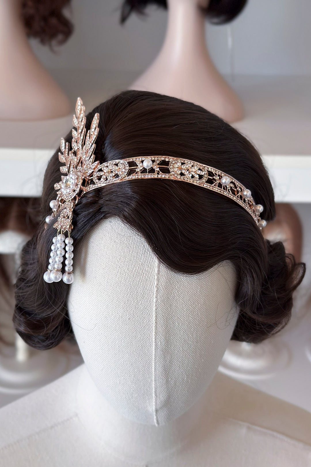 1920s Gatsby Flapper Headband – Rhinestone & Pearl headpiece with Ribbon