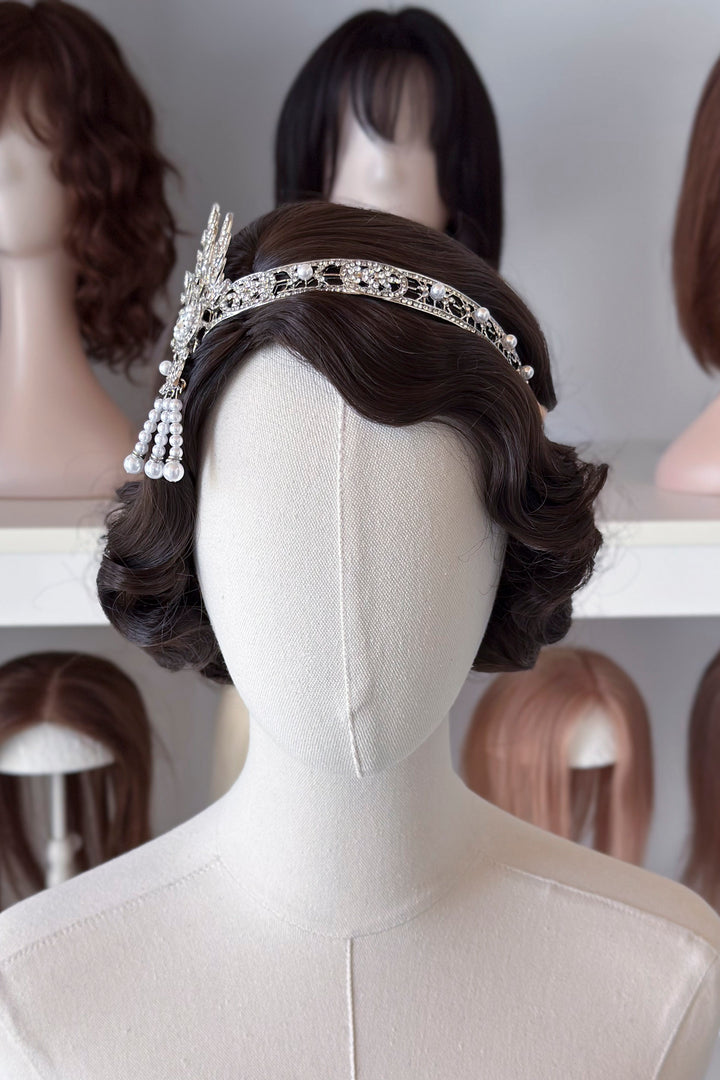 1920s Gatsby Flapper Headband – Rhinestone & Pearl headpiece with Ribbon
