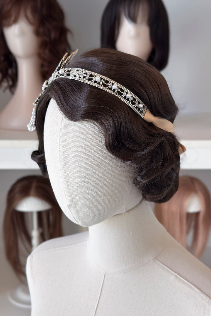 1920s Gatsby Flapper Headband – Rhinestone & Pearl headpiece with Ribbon
