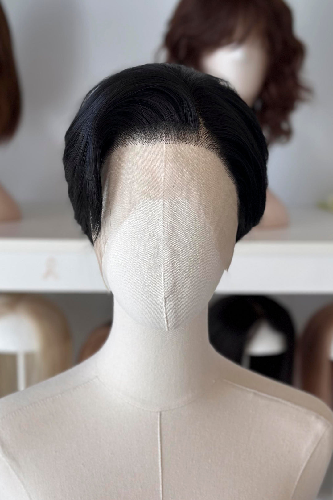 Natural Black Short Straight Lace Front Wig Shane