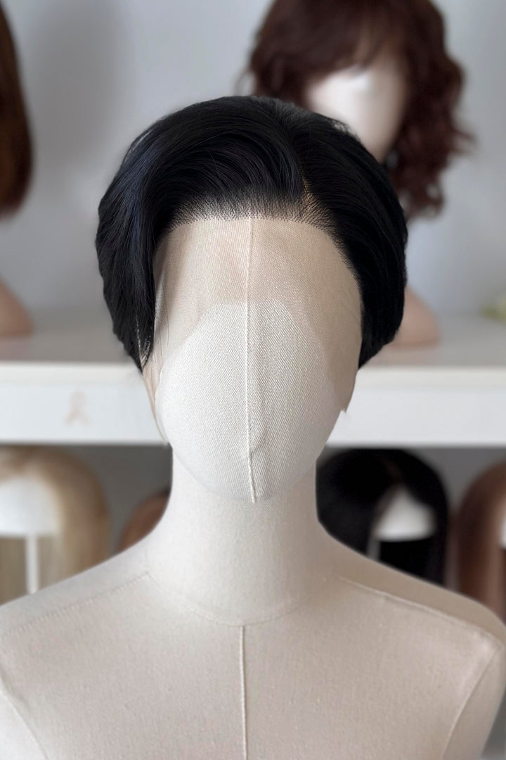 Natural Black Short Straight Lace Front Wig Shane
