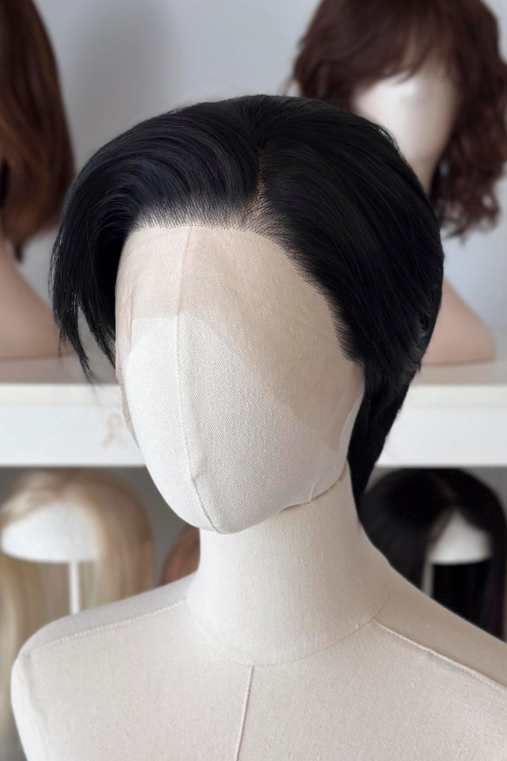 Natural Black Short Straight Lace Front Wig Shane