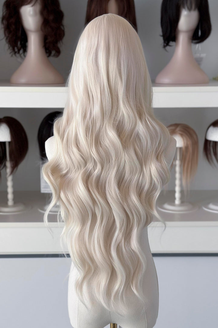 Icy Blonde Large Lace 13x4 Long Wavy Wig Daenerys with Space Buns