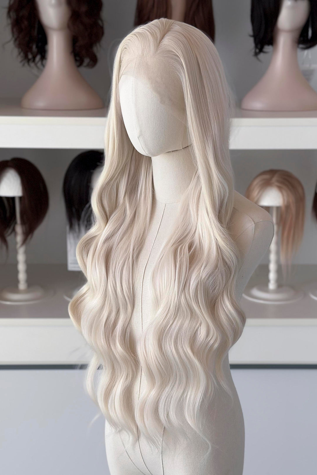Icy Blonde Large Lace 13x4 Long Wavy Wig Daenerys with Space Buns