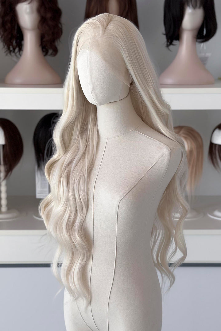 Icy Blonde Large Lace 13x4 Long Wavy Wig Daenerys with Space Buns