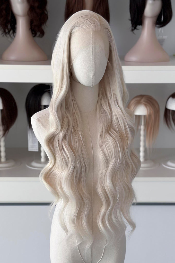 Icy Blonde Large Lace 13x4 Long Wavy Wig Daenerys with Space Buns