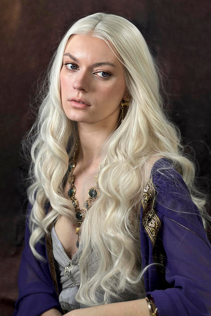 Icy Blonde Large Lace 13x4 Long Wavy Wig Game of Throne Rhaenyra Daenerys