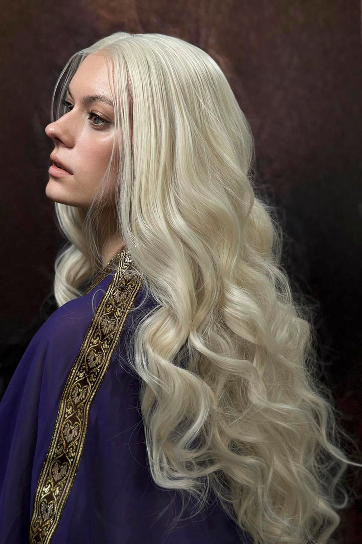 Icy Blonde Large Lace 13x4 Long Wavy Wig Game of Throne Rhaenyra Daenerys