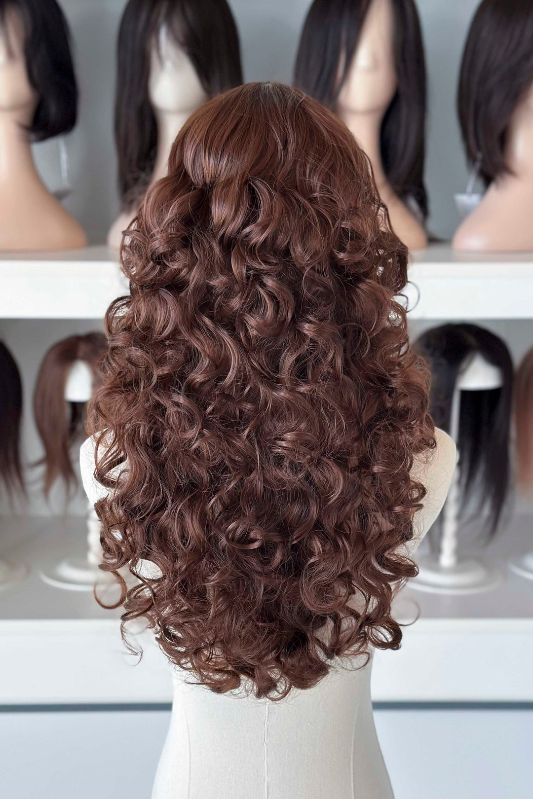 Auburn Brown Curly Synthetic Wig with Bangs Malia