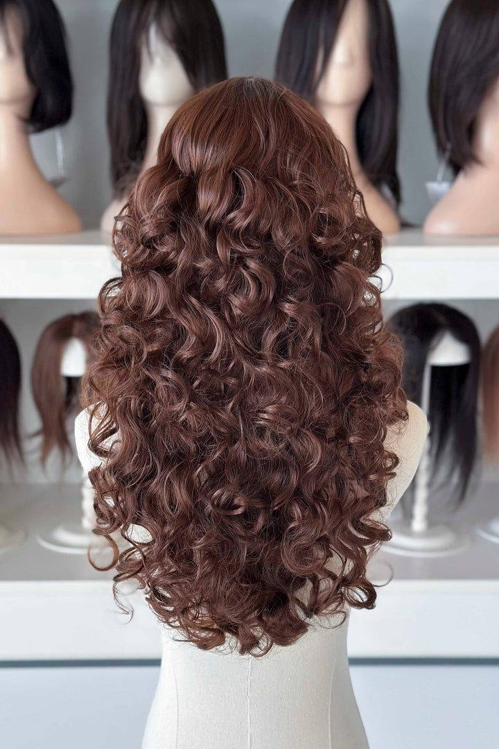 Auburn Brown Curly Synthetic Wig with Bangs Malia