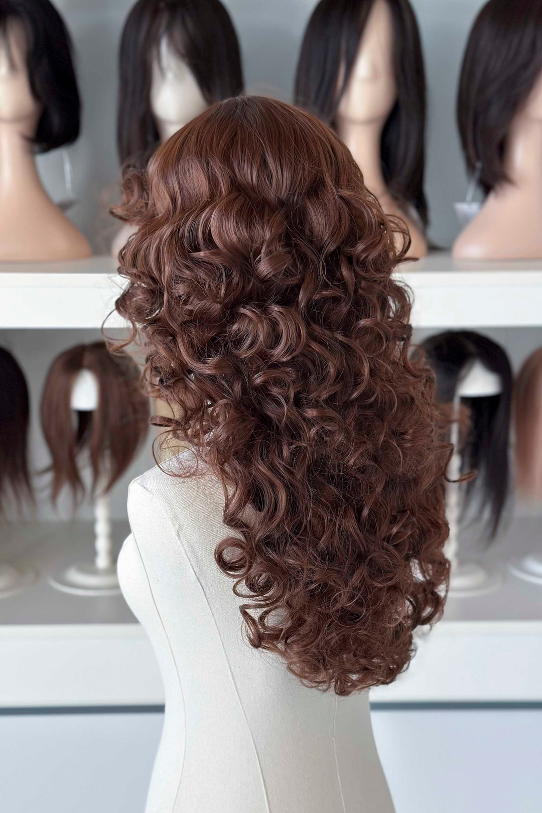 Auburn Brown Curly Synthetic Wig with Bangs Malia