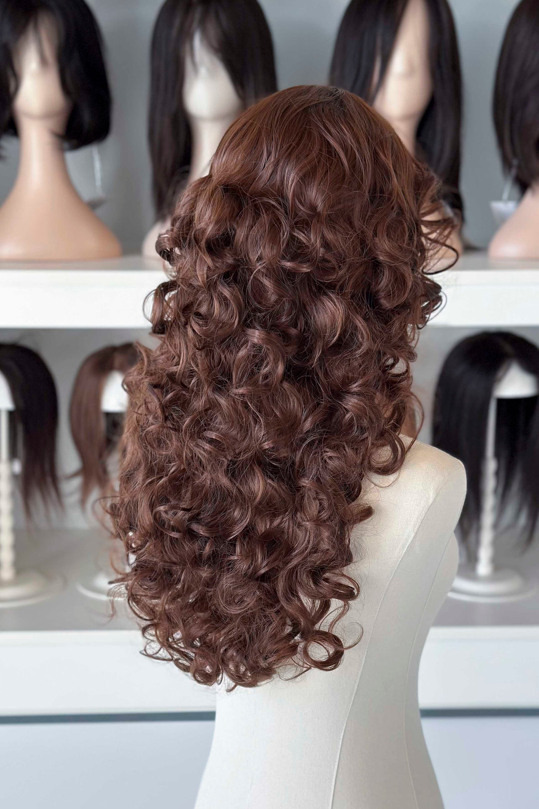 Auburn Brown Curly Synthetic Wig with Bangs Malia