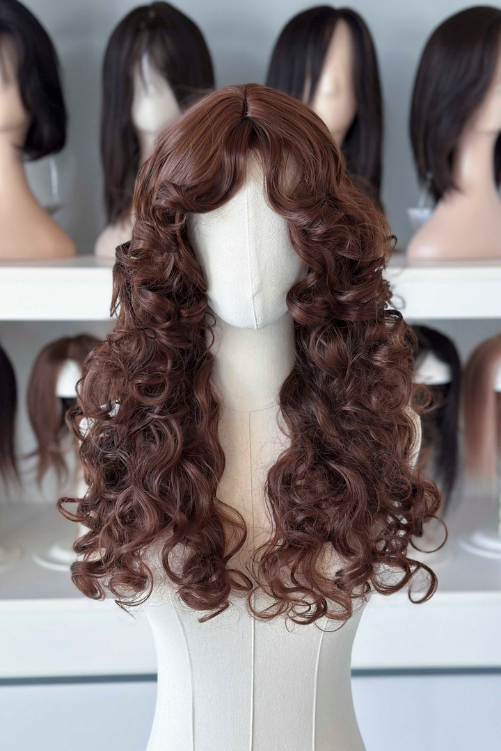 Auburn Brown Curly Synthetic Wig with Bangs Malia