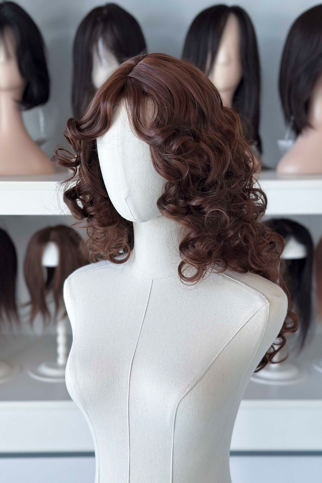 Auburn Brown Curly Synthetic Wig with Bangs Malia