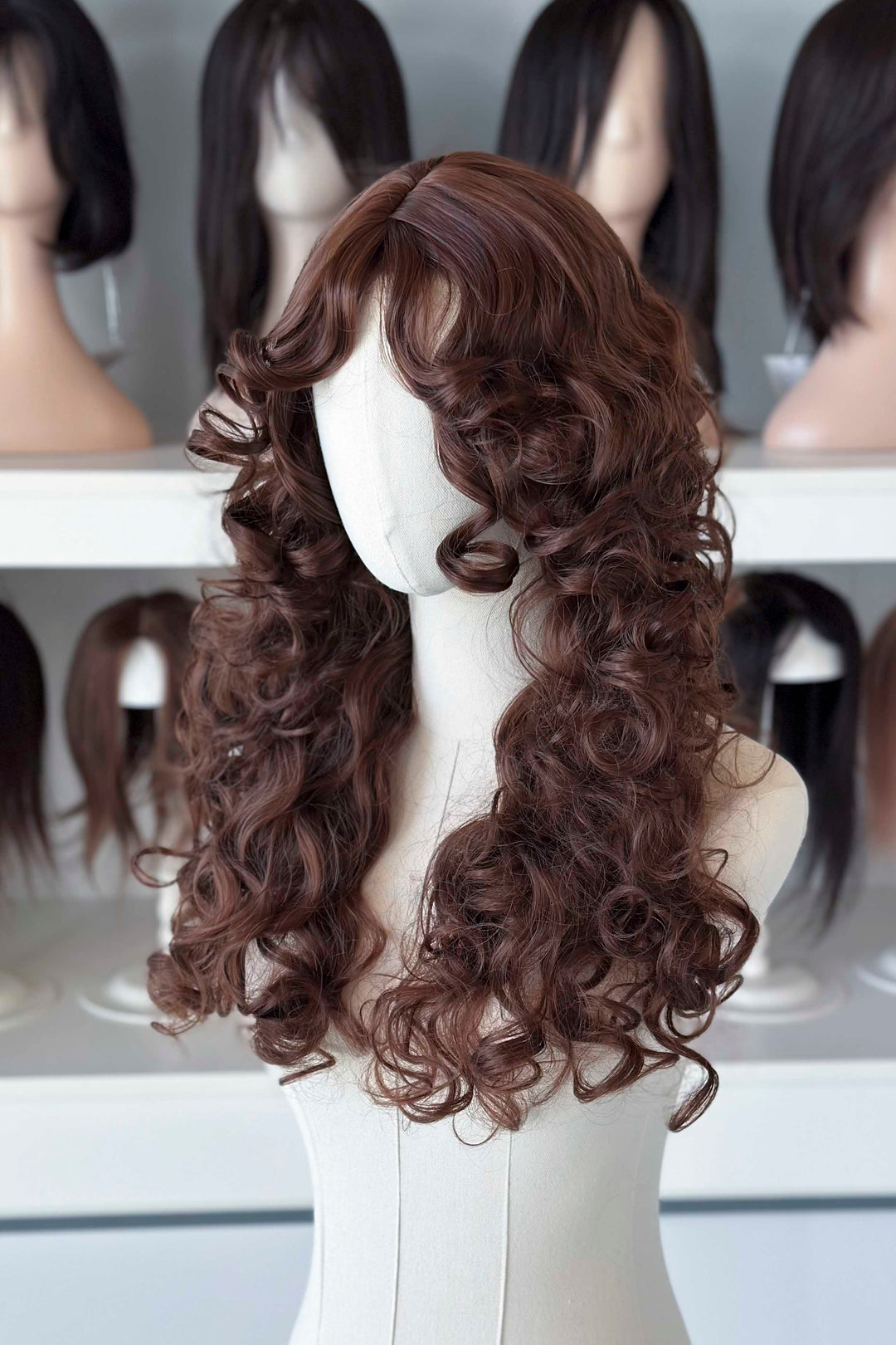 Auburn Brown Curly Synthetic Wig with Bangs Malia