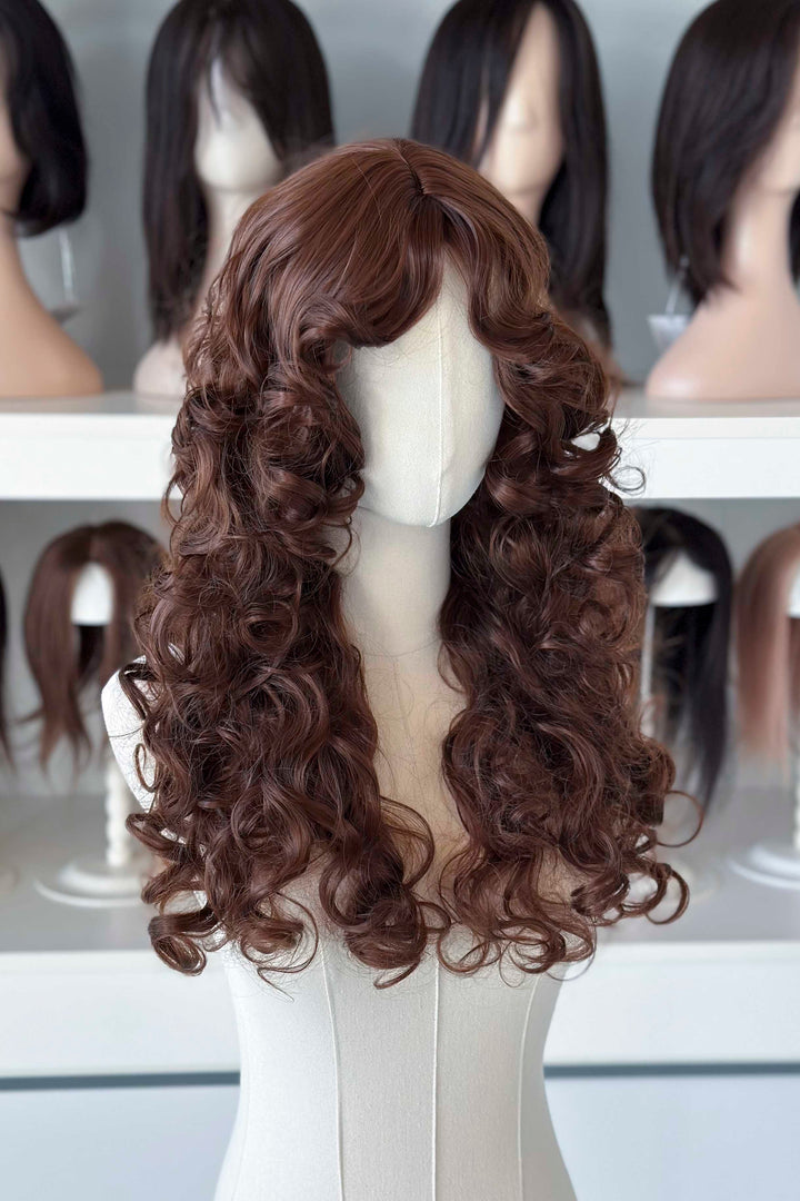 Auburn Brown Curly Synthetic Wig with Bangs Malia