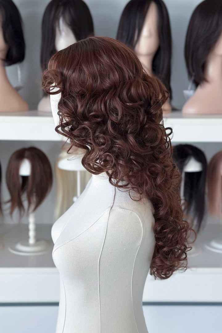 Auburn Brown Curly Synthetic Wig with Bangs Malia