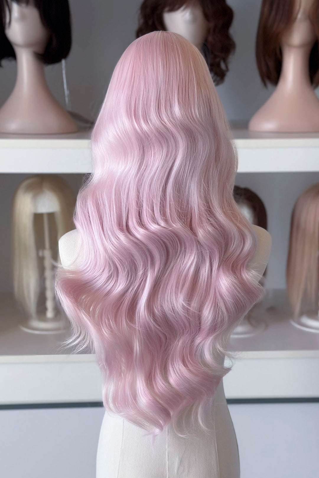 Pastel Blush Pink Wavy Lace Front Wig Evie