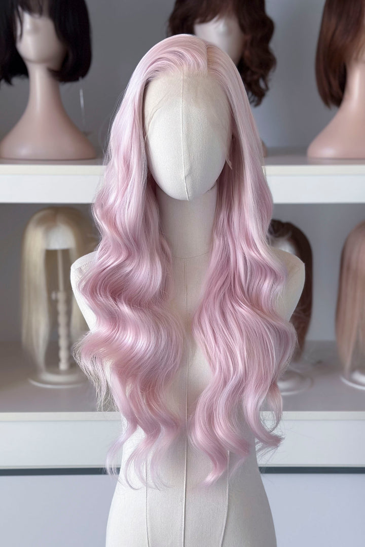 Pastel Blush Pink Wavy Lace Front Wig Evie