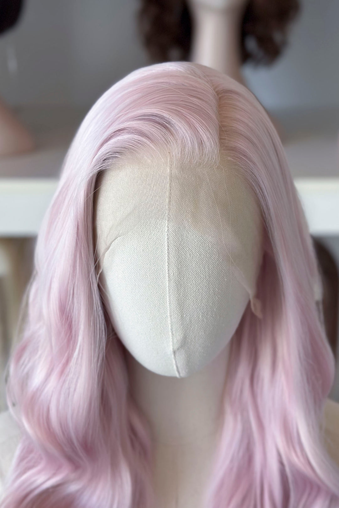 Pastel Blush Pink Wavy Lace Front Wig Evie