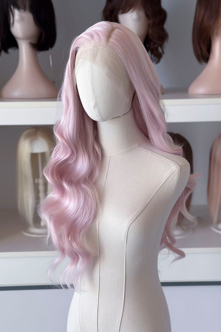 Pastel Blush Pink Wavy Lace Front Wig Evie